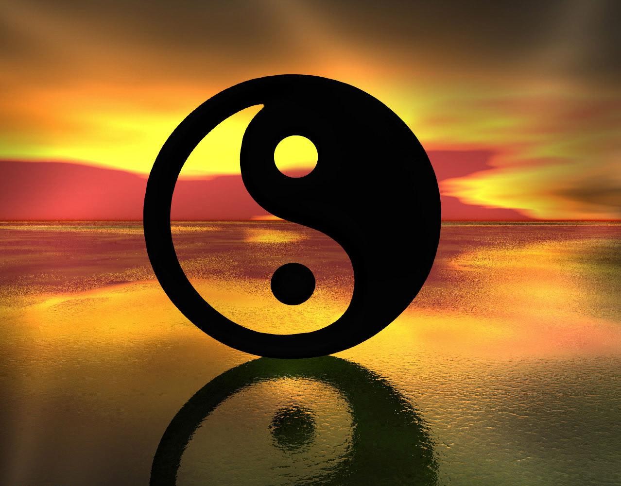 Ying Yang Sunset Ocean Black Wallpaper Retina